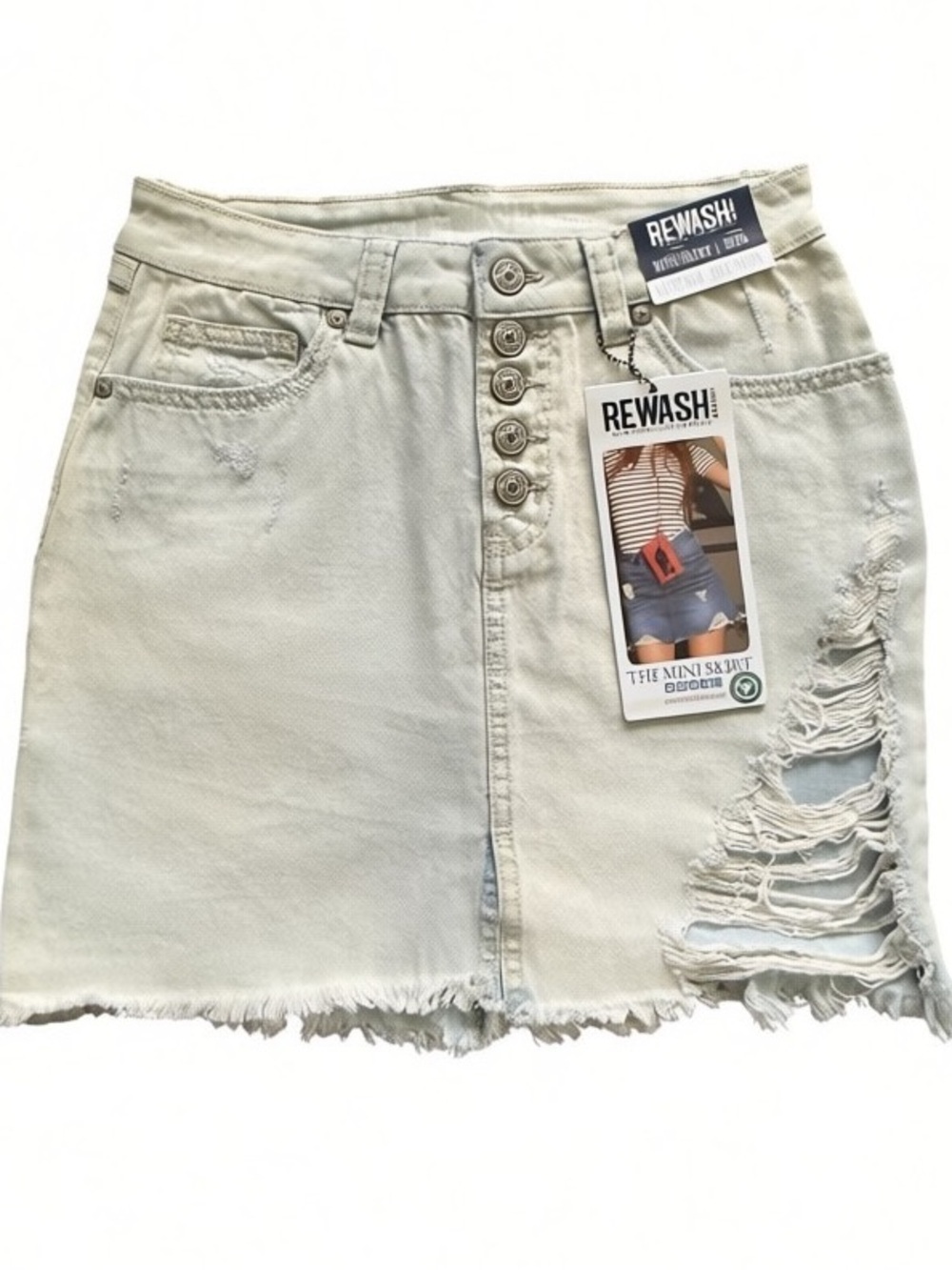 Vintage Reunion Rewash The Mini Skirt distressed denim five button closure NWT